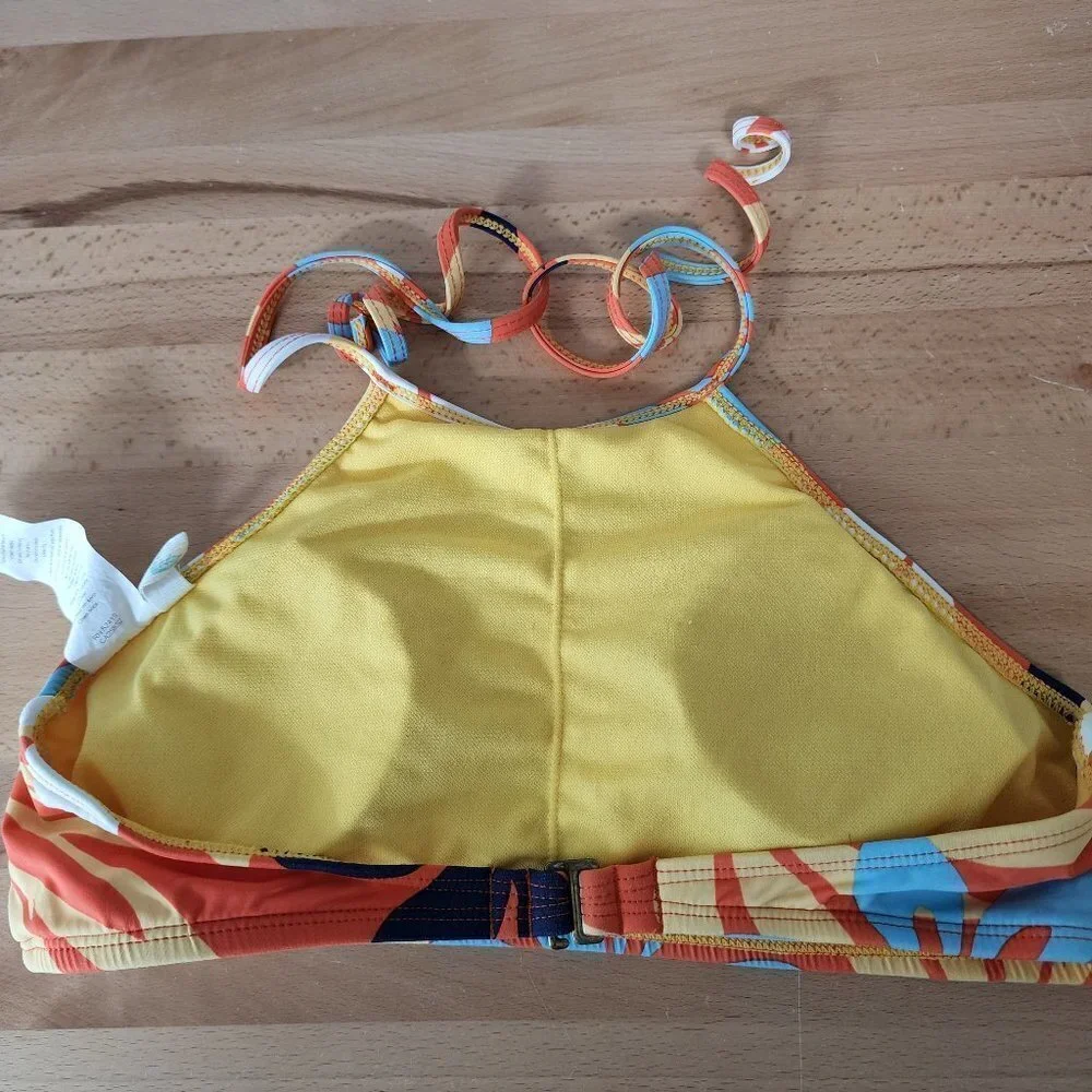 Hobie Swimsuit Halter Top High Neck Bikini Top Tropical Flower Hawaiian Print 14